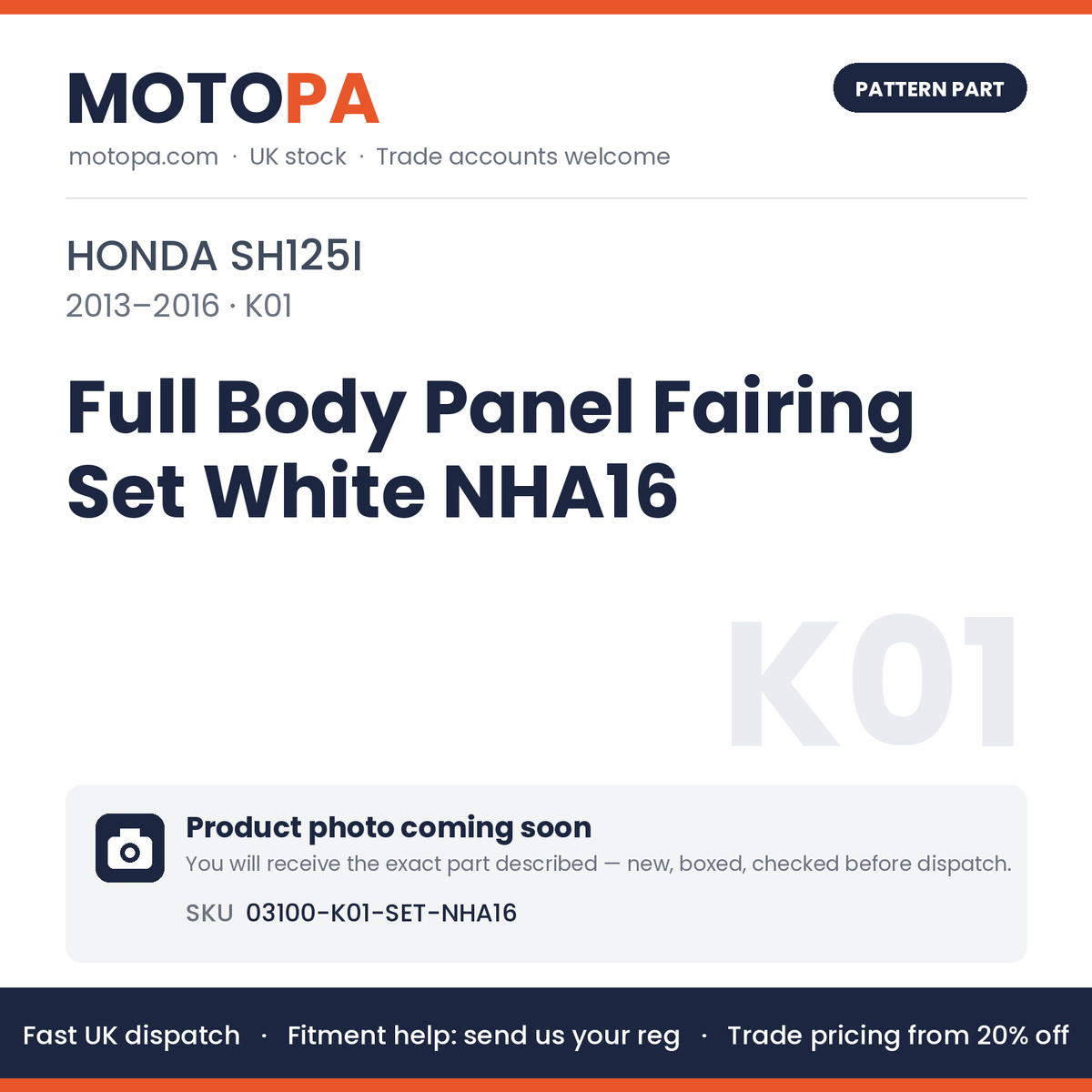 Fits Honda SH125i 2013-2016 Full Body Panel Fairing Set White NHA16 | MotoPa