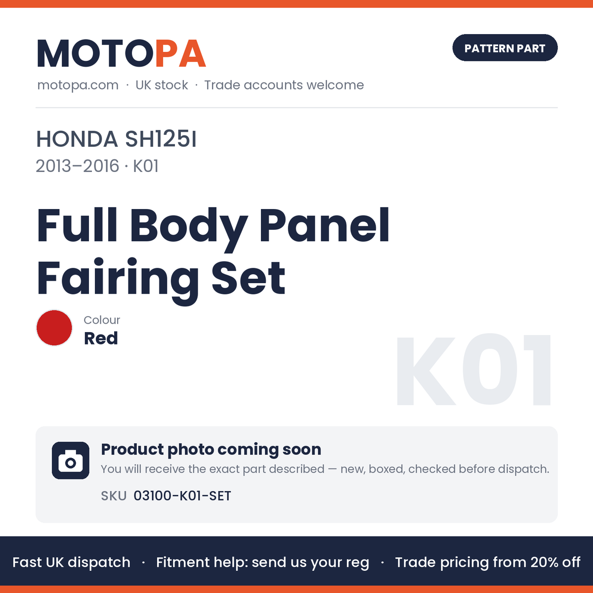 Fits Honda SH125i 2013-2016 Full Body Panel Fairing Set Red | MotoPa