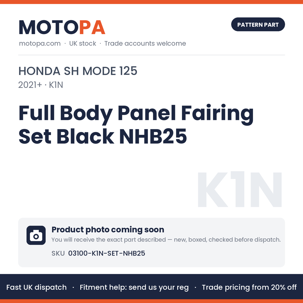 Fits Honda SH Mode 125 2021+ Full Body Panel Fairing Set Black NHB25 | MotoPa