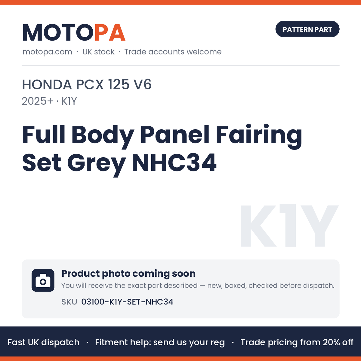Fits Honda PCX 125 V6 2025+ Full Body Panel Fairing Set Grey NHC34 | MotoPa