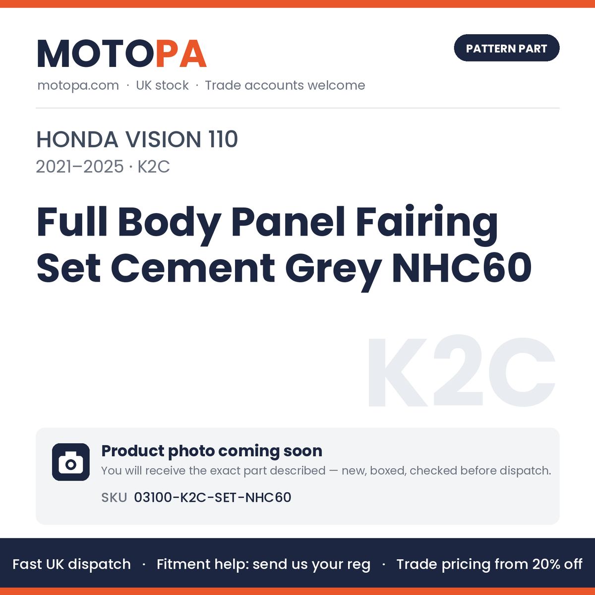 Fits Honda Vision 110 2021-2025 Full Body Panel Fairing Set Cement Grey NHC60 | MotoPa