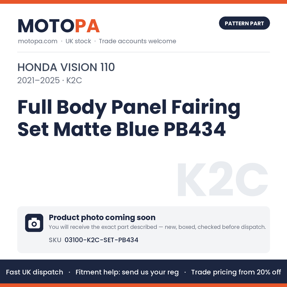 Fits Honda Vision 110 2021-2025 Full Body Panel Fairing Set Matte Blue PB434 | MotoPa