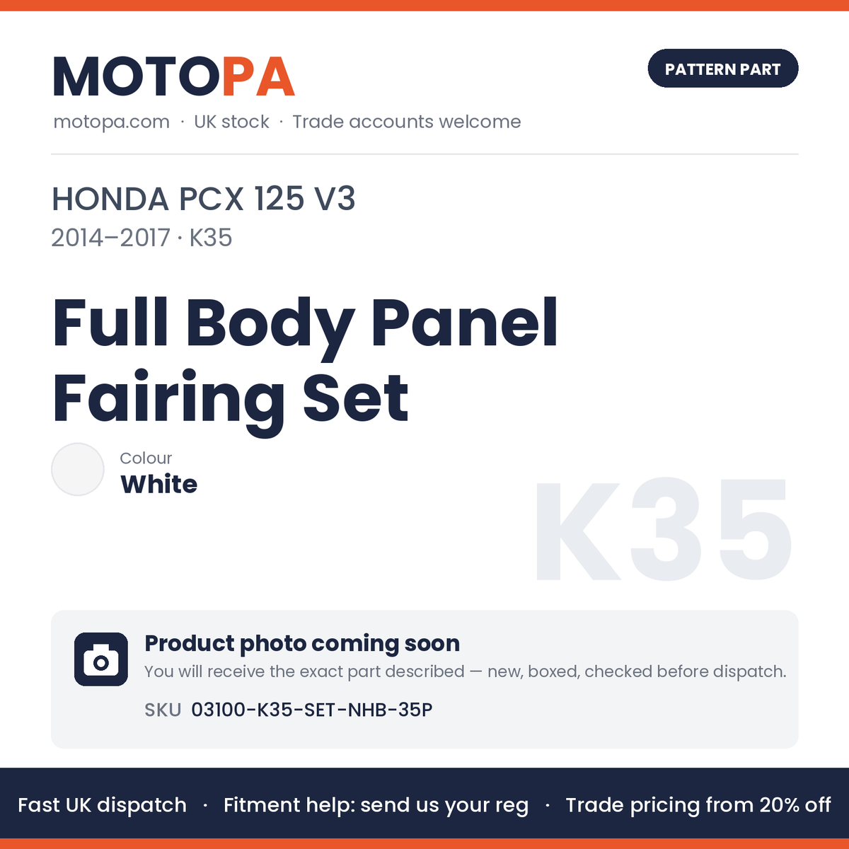 Fits Honda PCX 125 V3 2014-2017 Full Body Panel Fairing Set White NHB-35P | MotoPa