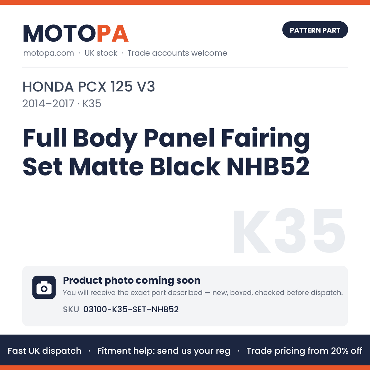Fits Honda PCX 125 V3 2014-2017 Full Body Panel Fairing Set Matte Black NHB52 | MotoPa