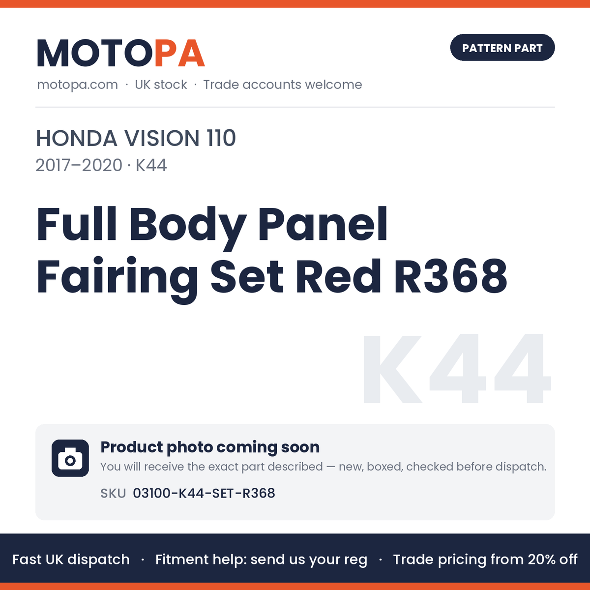 Fits Honda Vision 110 2017-2020 Full Body Panel Fairing Set Red R368 | MotoPa