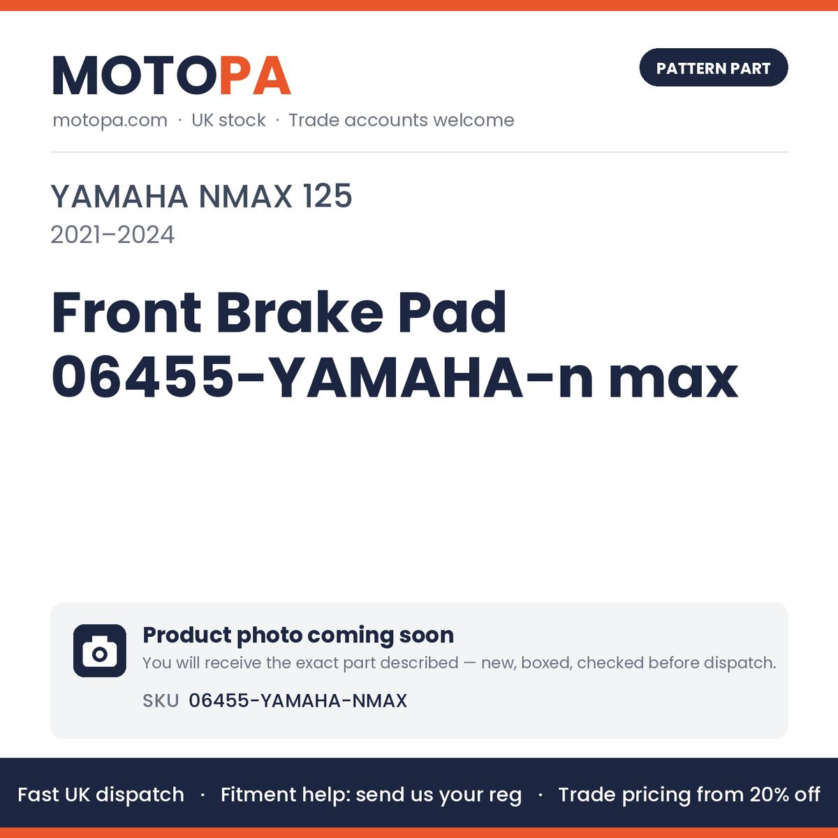 Fits Yamaha NMAX 125 2021-2024 Front Brake Pad 06455-YAMAHA-n max | MotoPa