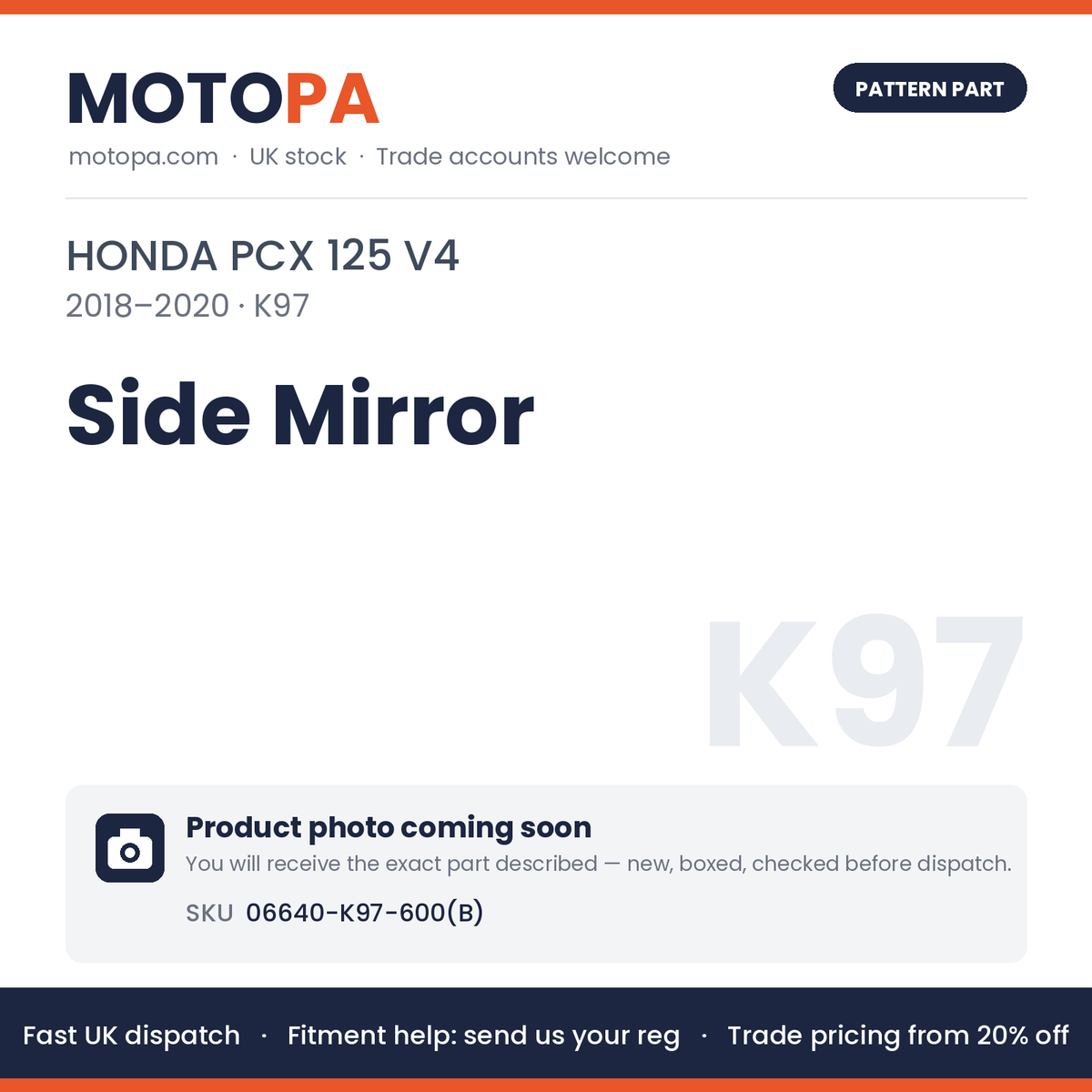 Fits Honda PCX 125 V4 2018-2020 Side Mirror 06640-K97-600(B) | MotoPa