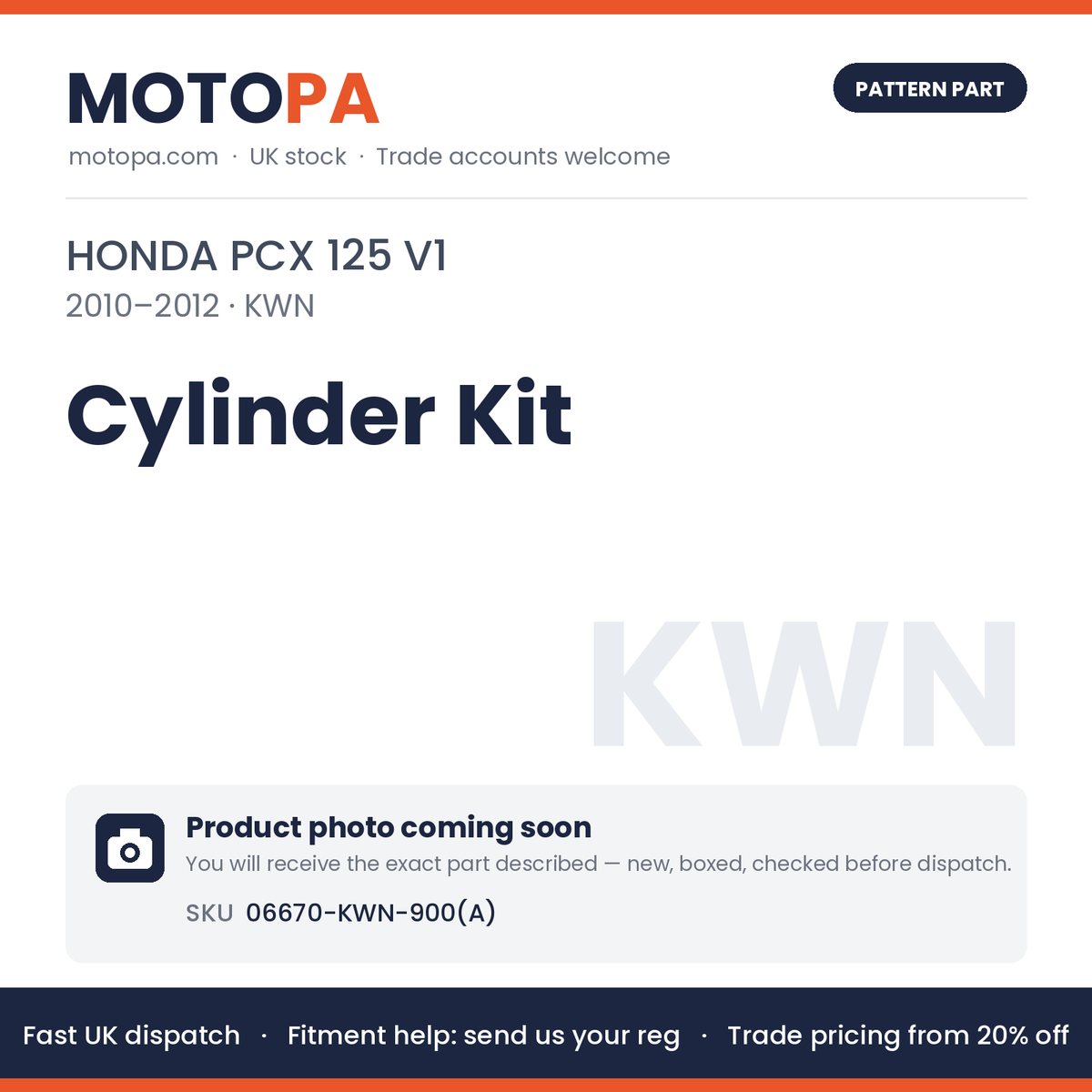 Fits Honda PCX 125 V1 2010-2012 Cylinder Kit 06670-KWN-900(A) | MotoPa