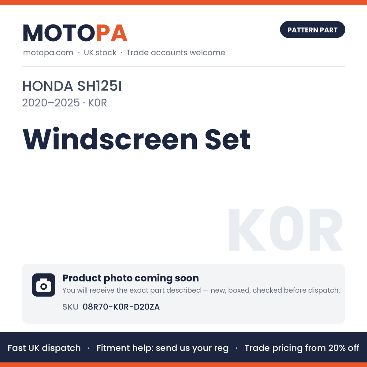 Fits Honda SH125i 2020-2025 Windscreen Set 08R70-K0R-D20ZA | MotoPa