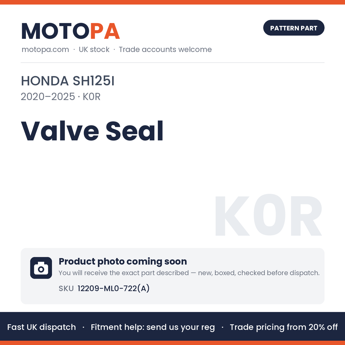 Fits Honda SH125i 2020-2025 Valve Seal 12209-ML0-722(A) | MotoPa