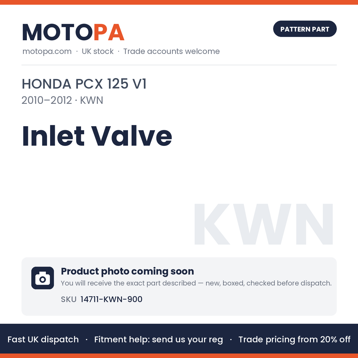 Fits Honda PCX 125 V1 2010-2012 Inlet Valve 14711-KWN-900 | MotoPa