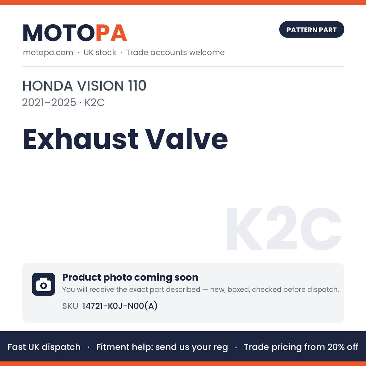 Fits Honda Vision 110 2021-2025 Exhaust Valve 14721-K0J-N00(A) | MotoPa