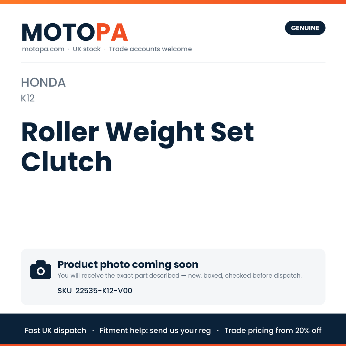 Genuine Honda Honda (import) Roller Weight Set Clutch 22535-K12-V00 | SKU 22535-K12-V00 | photo coming soon