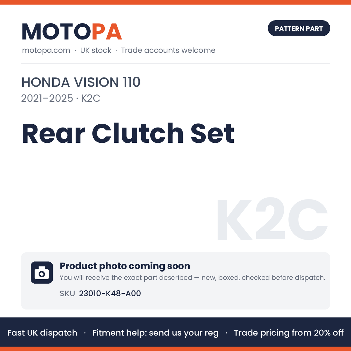 Fits Honda Vision 110 2021-2025 Rear Clutch Set 23010-K48-A00 | MotoPa