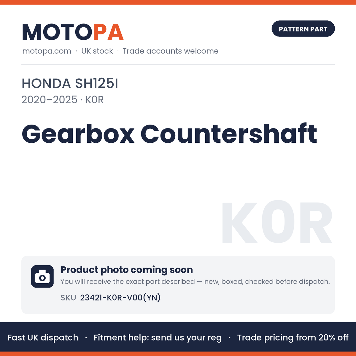 Fits Honda SH125i 2020-2025 Gearbox Countershaft 23421-K0R-V00(YN) | MotoPa