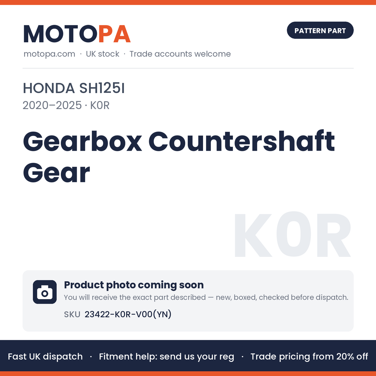 Fits Honda SH125i 2020-2025 Gearbox Countershaft Gear 23422-K0R-V00(YN) | MotoPa