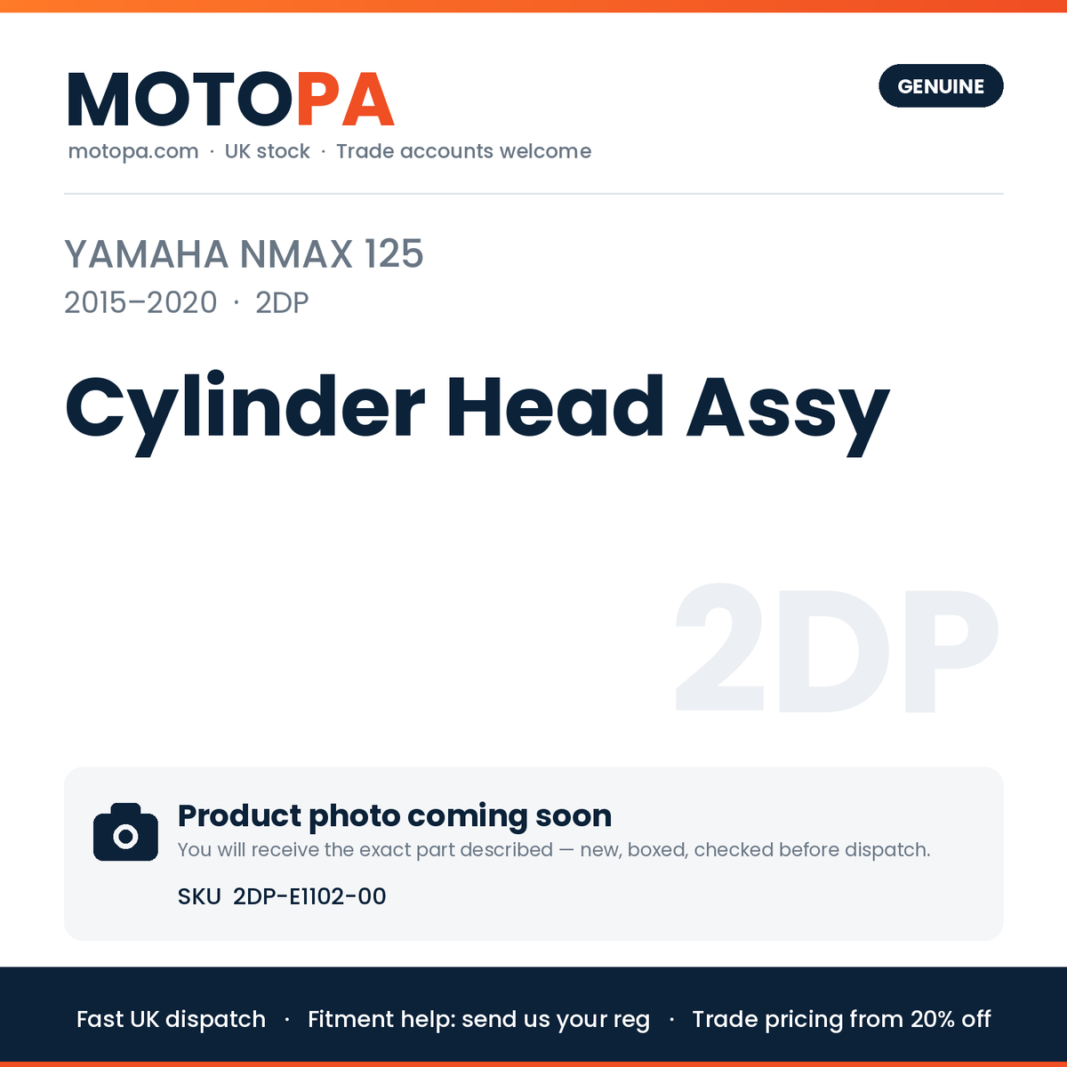 Genuine Yamaha NMAX 125 2015-2020 Cylinder Head Assy 2DP-E1102-00 | SKU 2DP-E1102-00 | photo coming soon