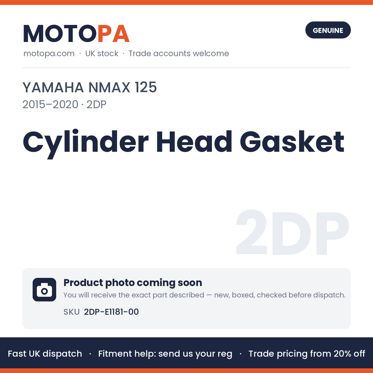 Genuine Yamaha NMAX 125 2015-2020 Cylinder Head Gasket 2DP-E1181-00 | SKU 2DP-E1181-00 | photo coming soon