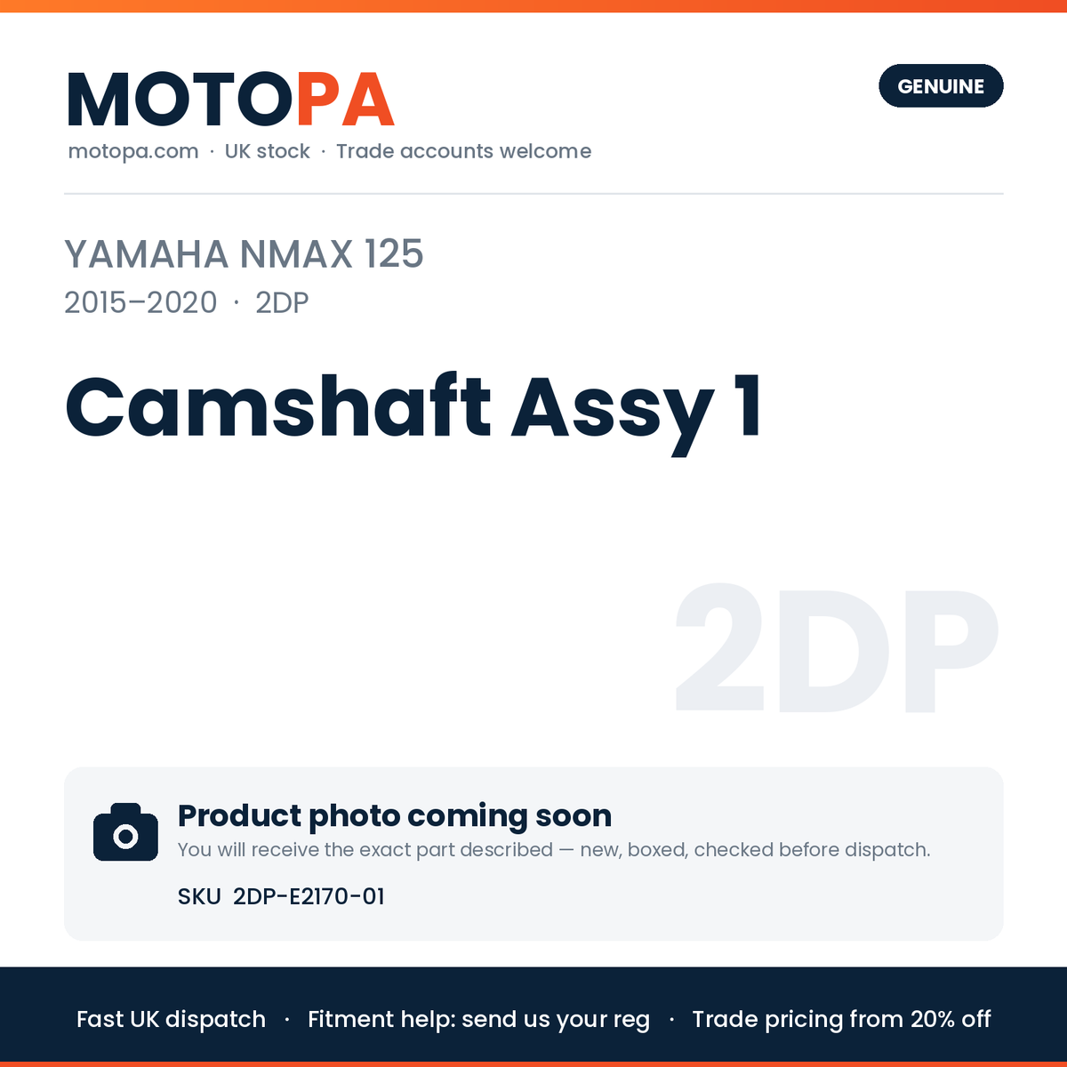 Genuine Yamaha NMAX 125 2015-2020 Camshaft Assy 1 2DP-E2170-01 | SKU 2DP-E2170-01 | photo coming soon