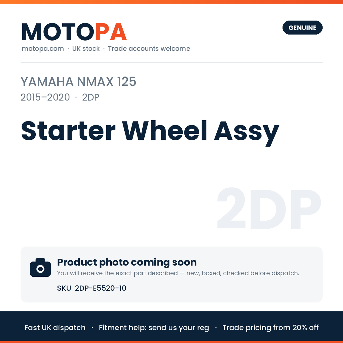 Genuine Yamaha NMAX 125 2015-2020 Starter Wheel Assy 2DP-E5520-10 | SKU 2DP-E5520-10 | photo coming soon
