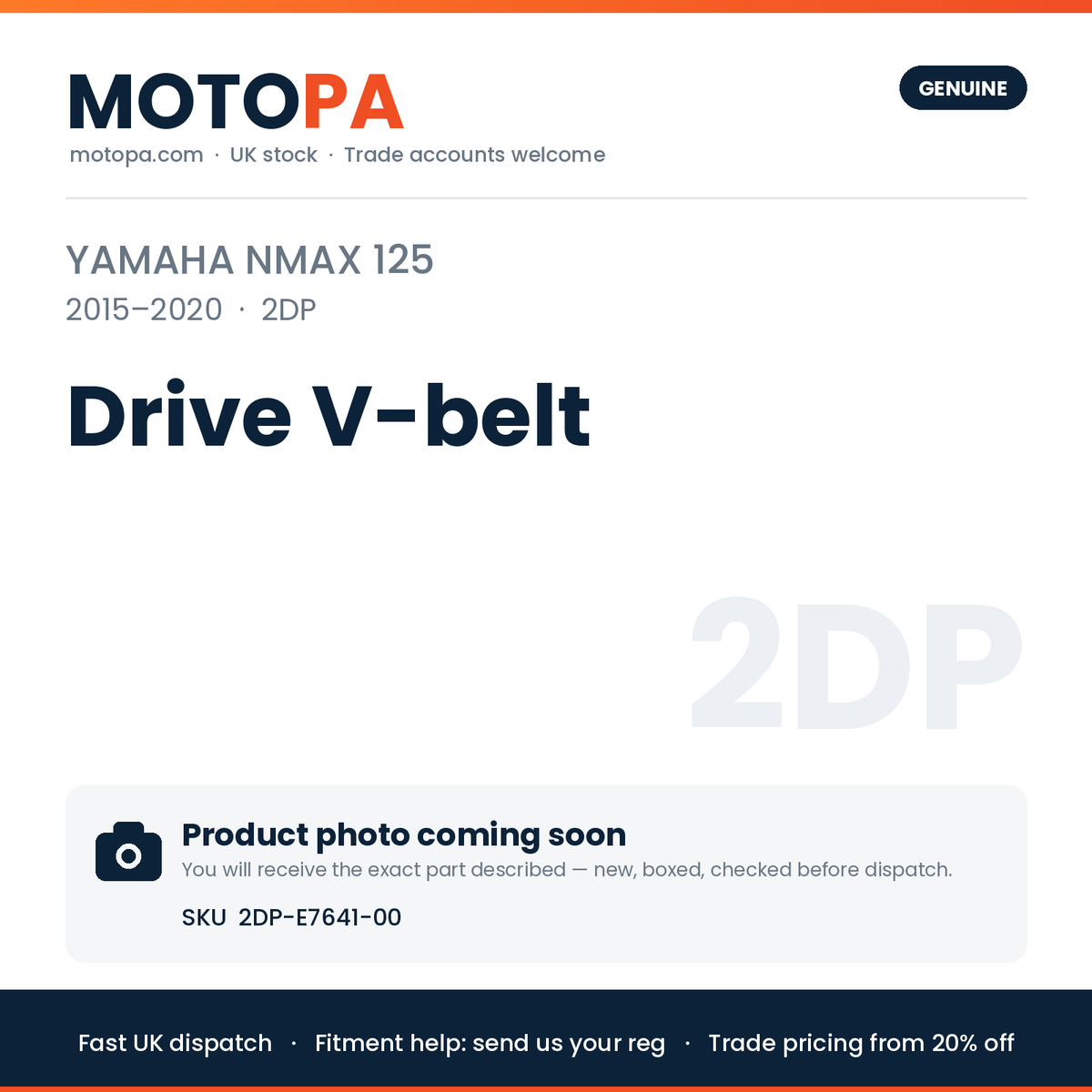 Genuine Yamaha NMAX 125 2015-2020 Drive V-belt 2DP-E7641-00 | SKU 2DP-E7641-00 | photo coming soon