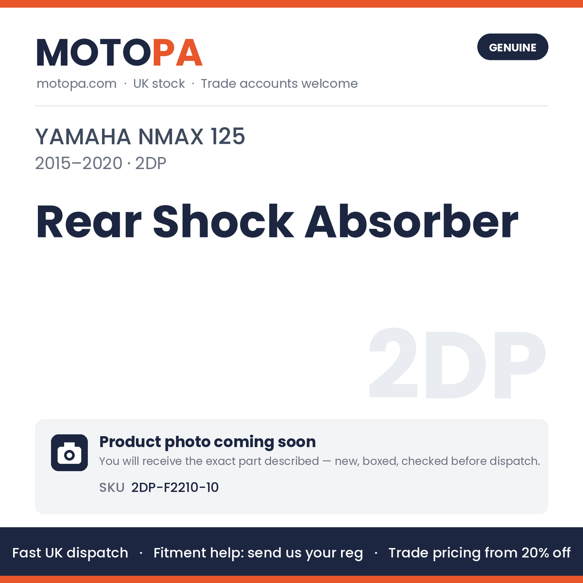 Genuine Yamaha NMAX 125 2015-2020 Rear Shock Absorber 2DP-F2210-10 | SKU 2DP-F2210-10 | photo coming soon