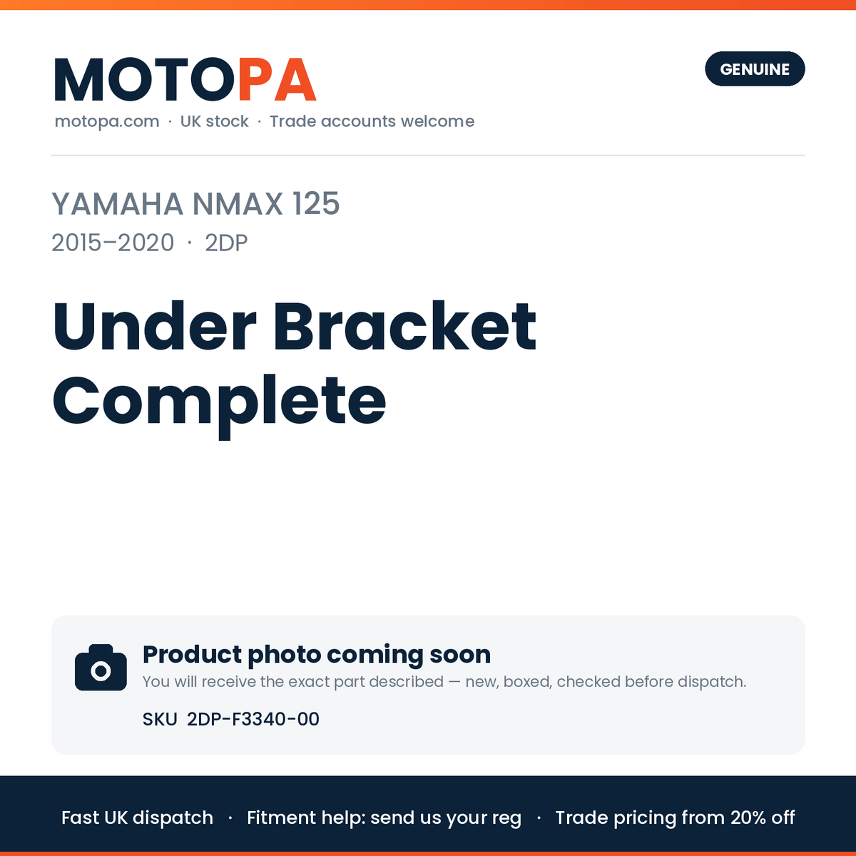 Genuine Yamaha NMAX 125 2015-2020 Under Bracket Complete 2DP-F3340-00 | SKU 2DP-F3340-00 | photo coming soon