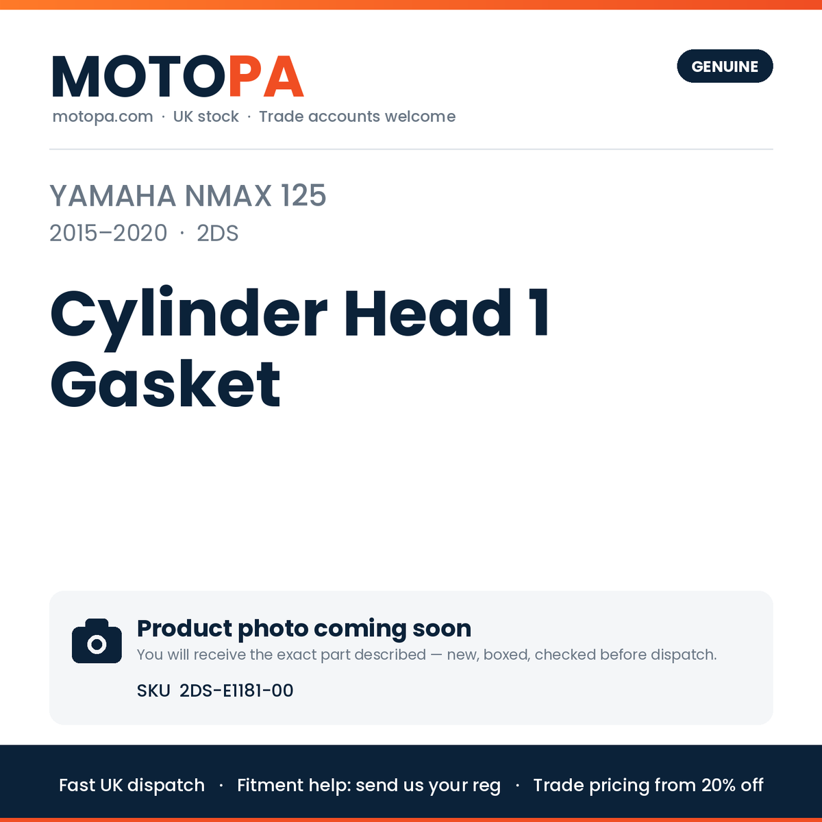 Genuine Yamaha NMAX 125 2015-2020 Cylinder Head 1 Gasket 2DS-E1181-00 | SKU 2DS-E1181-00 | photo coming soon
