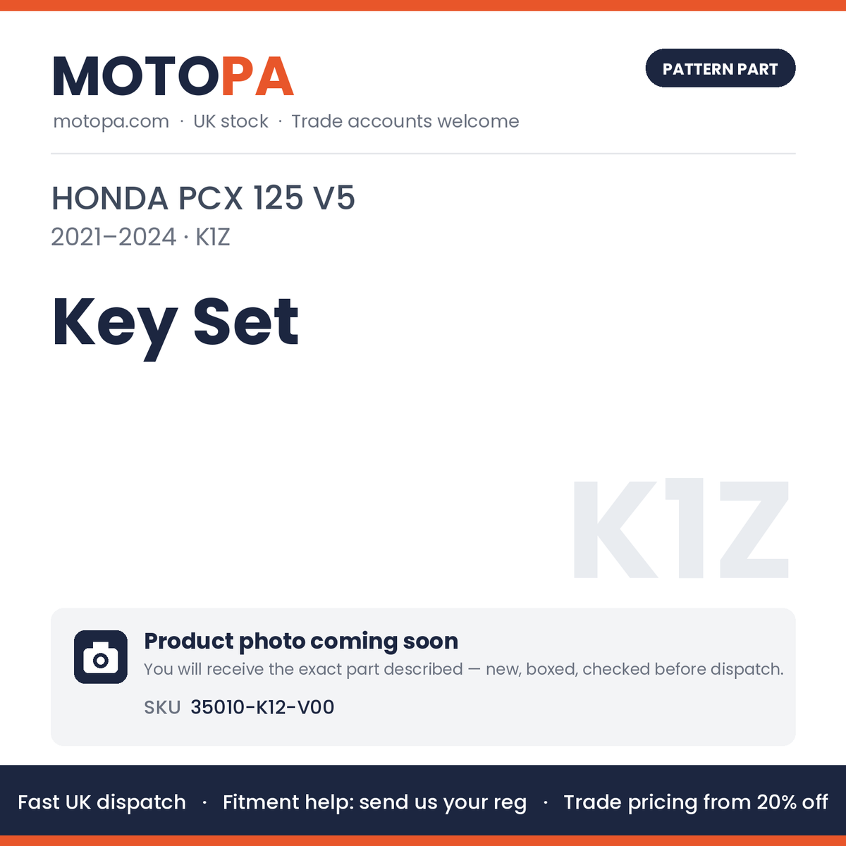 Fits Honda PCX 125 V5 2021-2024 Key Set 35010-K12-V00 | MotoPa