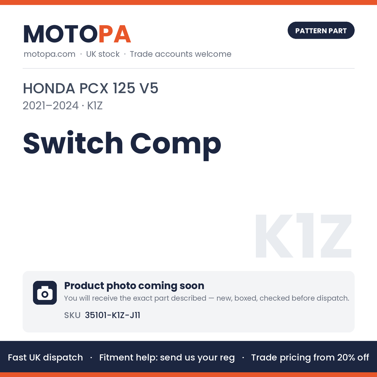 Fits Honda PCX 125 V5 2021-2024 Switch Comp 35101-K1Z-J11 | MotoPa