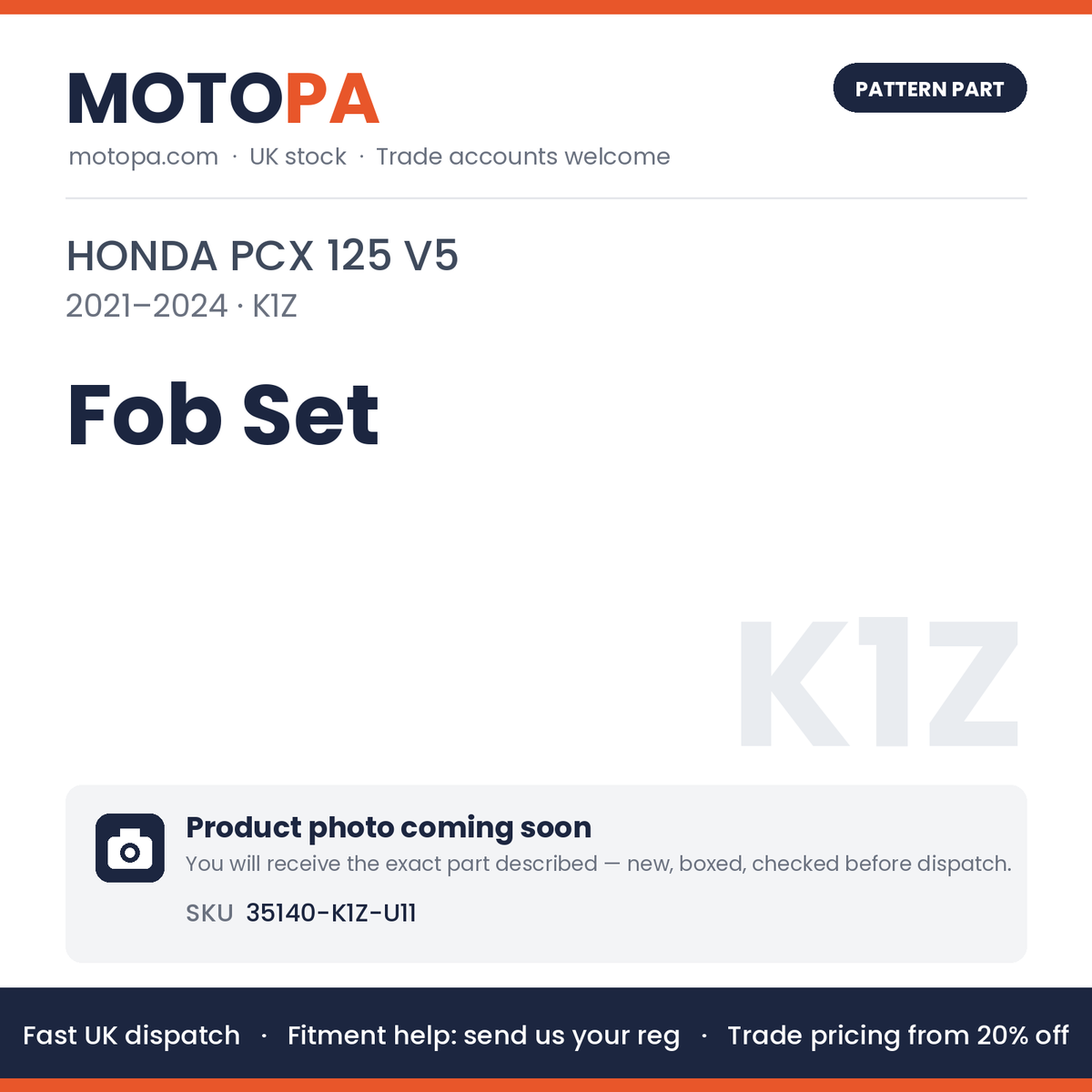 Fits Honda PCX 125 V5 2021-2024 Fob Set 35140-K1Z-U11 | MotoPa