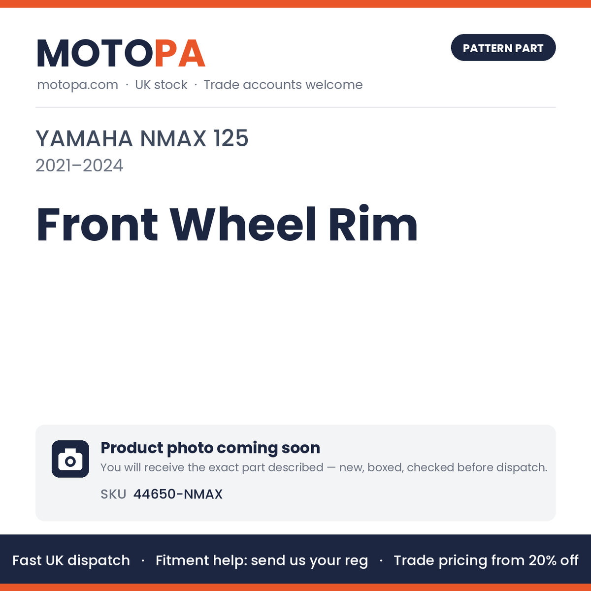 Fits Yamaha NMAX 125 2021-2024 Front Wheel Rim 44650-NMAX | MotoPa