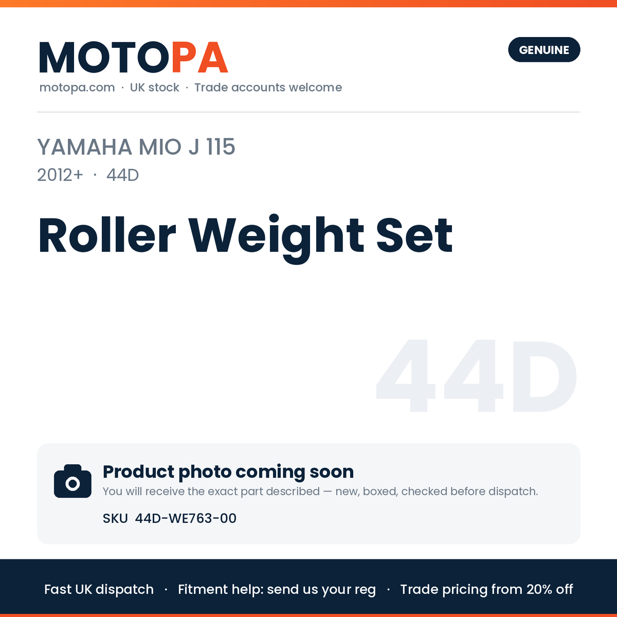 Genuine Yamaha Mio J 115 (import) 2012+ Roller Weight Set 44D-WE763-00 | SKU 44D-WE763-00 | photo coming soon