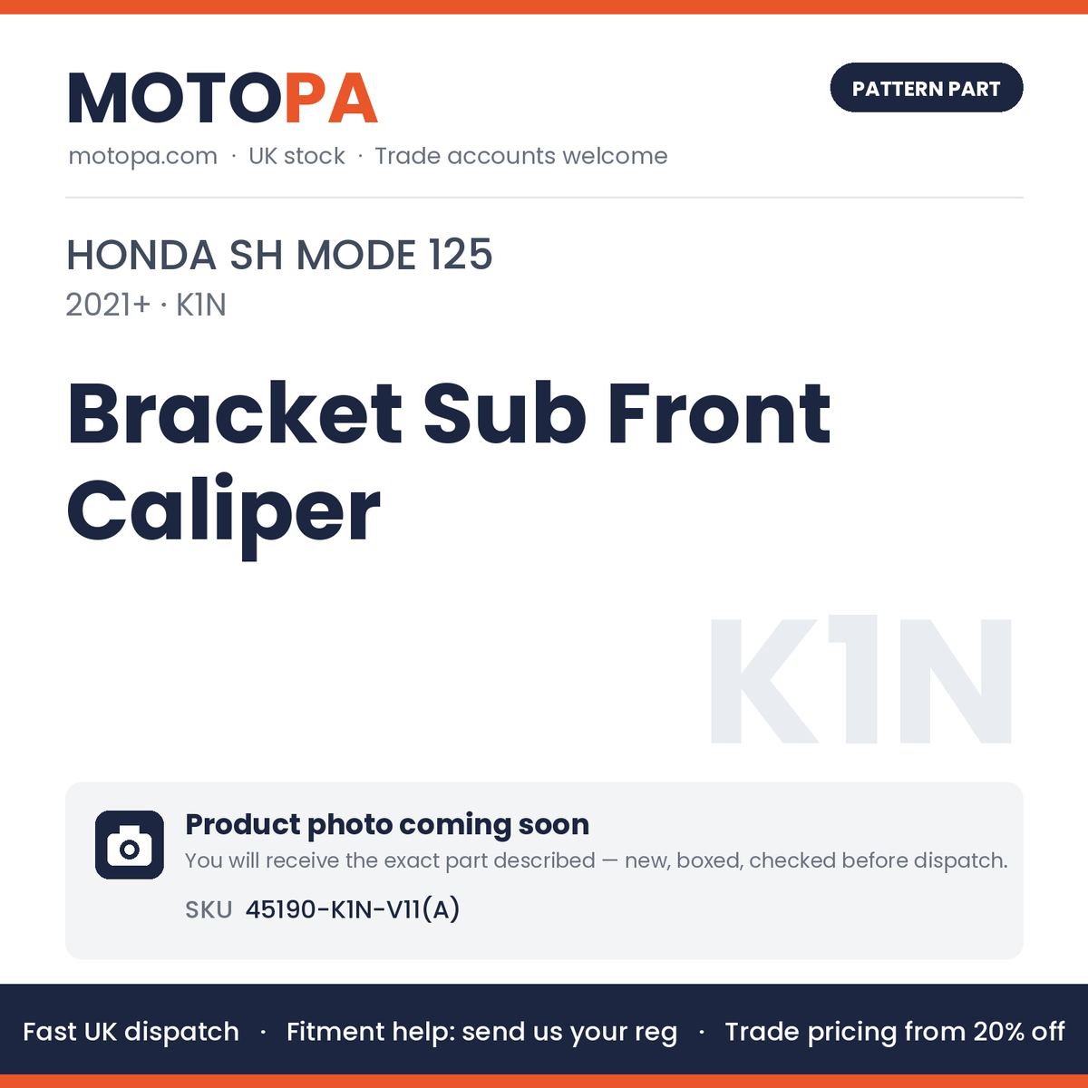 Fits Honda SH Mode 125 2021+ Bracket Sub Front Caliper 45190-K1N-V11(A) | MotoPa