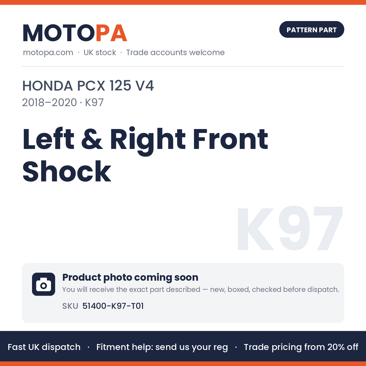 Fits Honda PCX 125 V4 2018-2020 Left & Right Front Shock 51400-K97-T01 | MotoPa