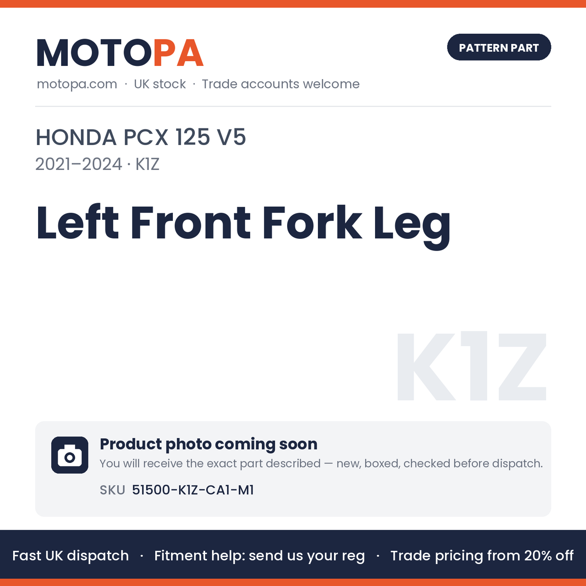 Fits Honda PCX 125 V5 2021-2024 Left Front Fork Leg 51500-K1Z-CA1-M1 | MotoPa