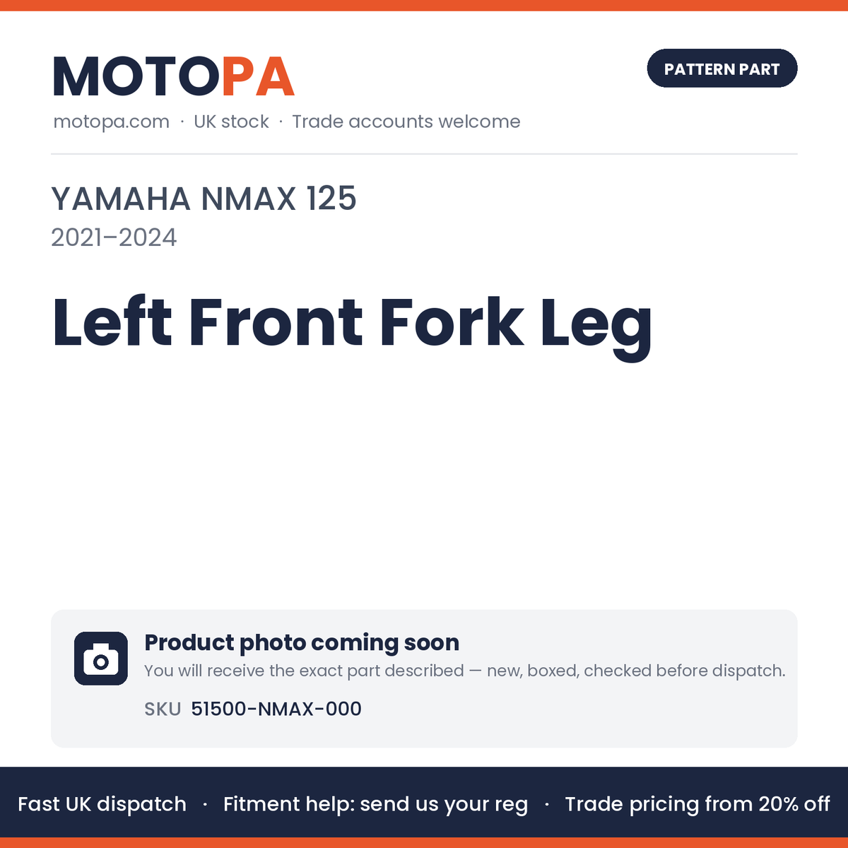 Fits Yamaha NMAX 125 2021-2024 Left Front Fork Leg 51500-NMAX-000 | MotoPa