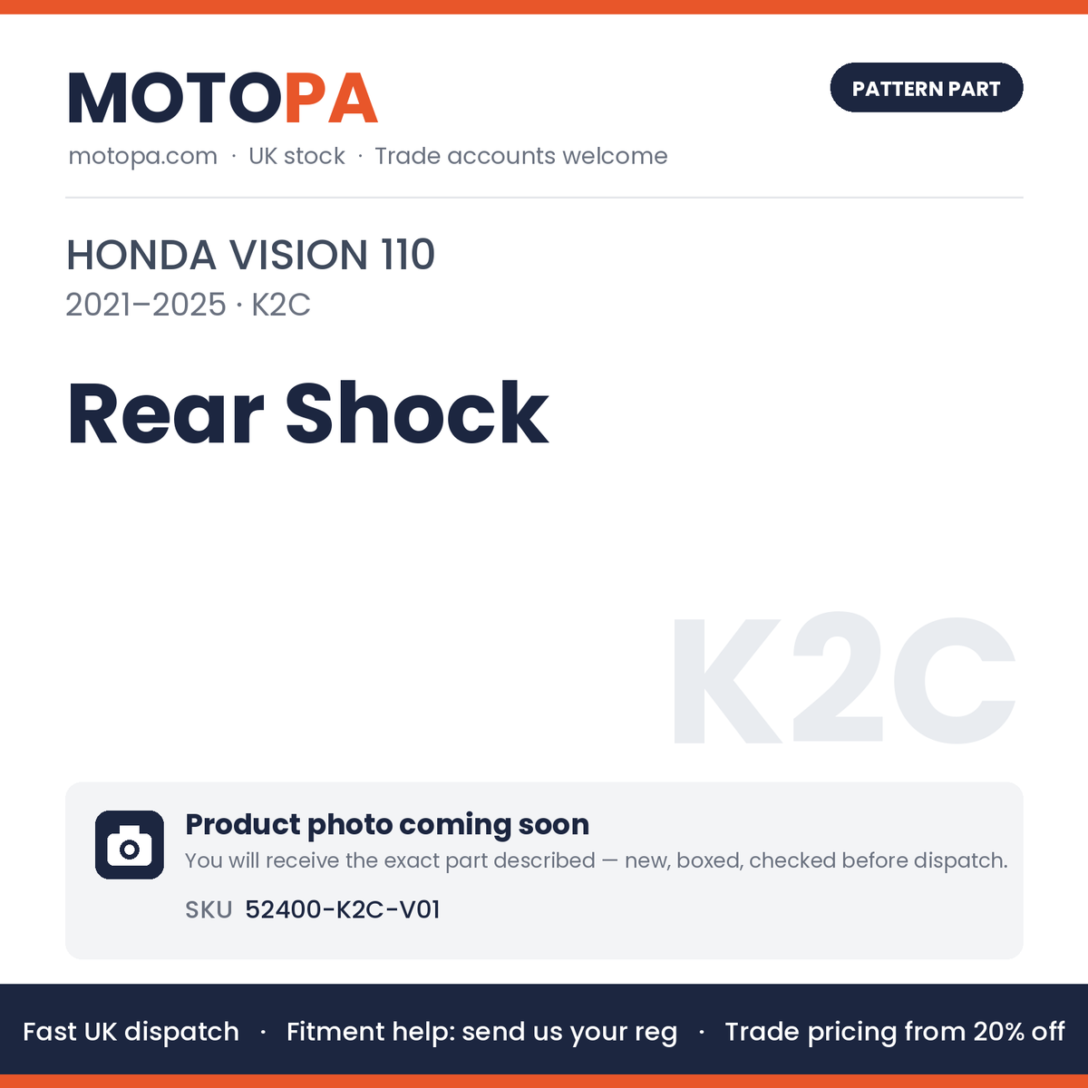 Fits Honda Vision 110 2021-2025 Rear Shock 52400-K2C-V01 | MotoPa