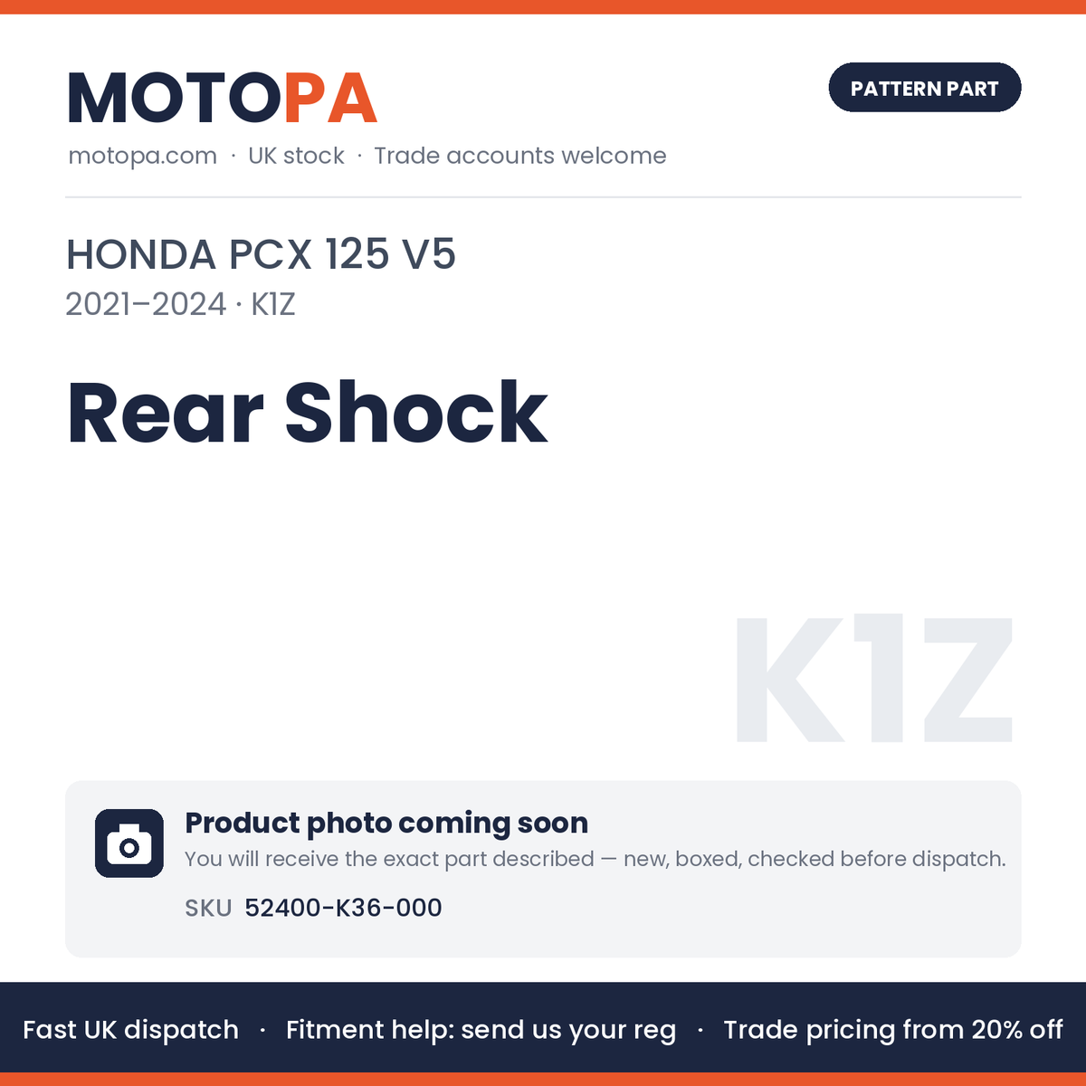 Fits Honda PCX 125 V5 2021-2024 Rear Shock 52400-K36-000 | MotoPa
