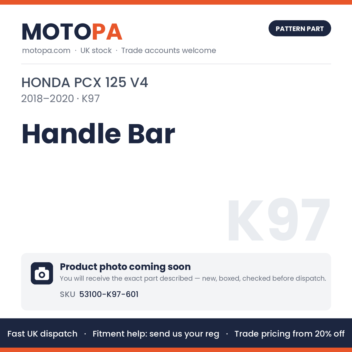 Fits Honda PCX 125 V4 2018-2020 Handle Bar 53100-K97-601 | MotoPa