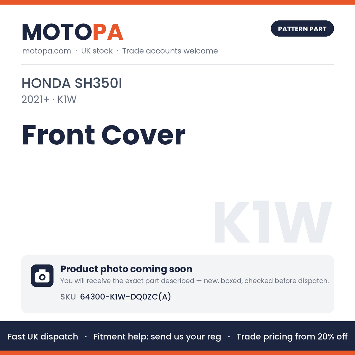 Fits Honda SH350i 2021+ Front Cover 64300-K1W-DQ0ZC | MotoPa