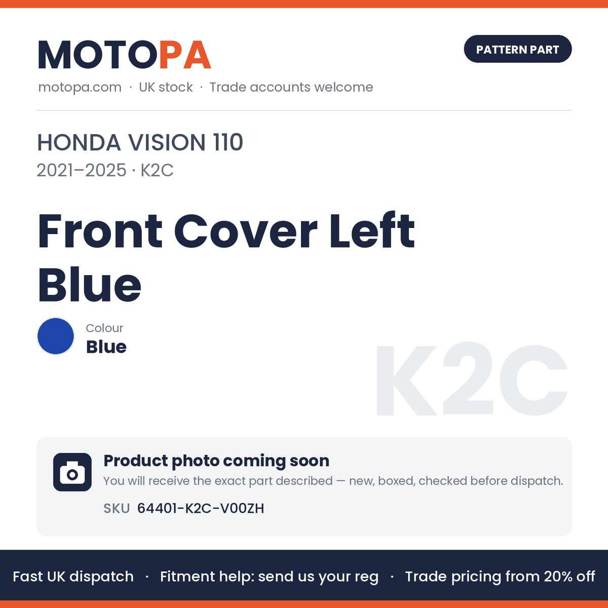 Fits Honda Vision 110 2021-2025 Front Cover Left Blue Blue 64401-K2C-V00ZH | MotoPa
