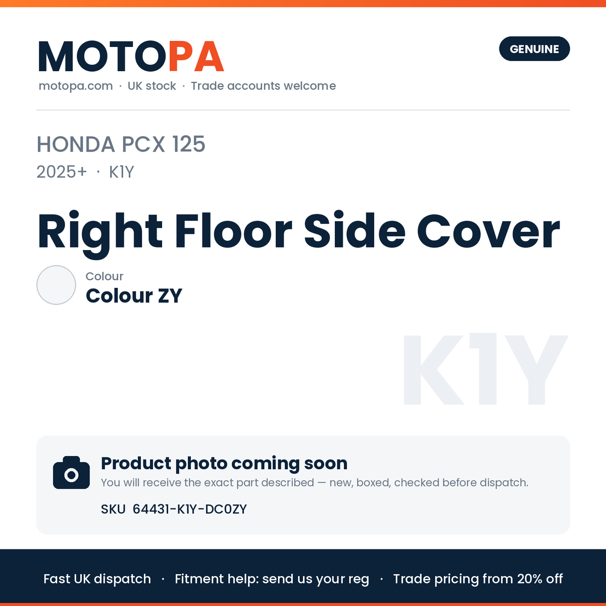 Genuine Honda PCX 125 2025+ Right Floor Side Cover 64431-K1Y-DC0ZY | SKU 64431-K1Y-DC0ZY | photo coming soon