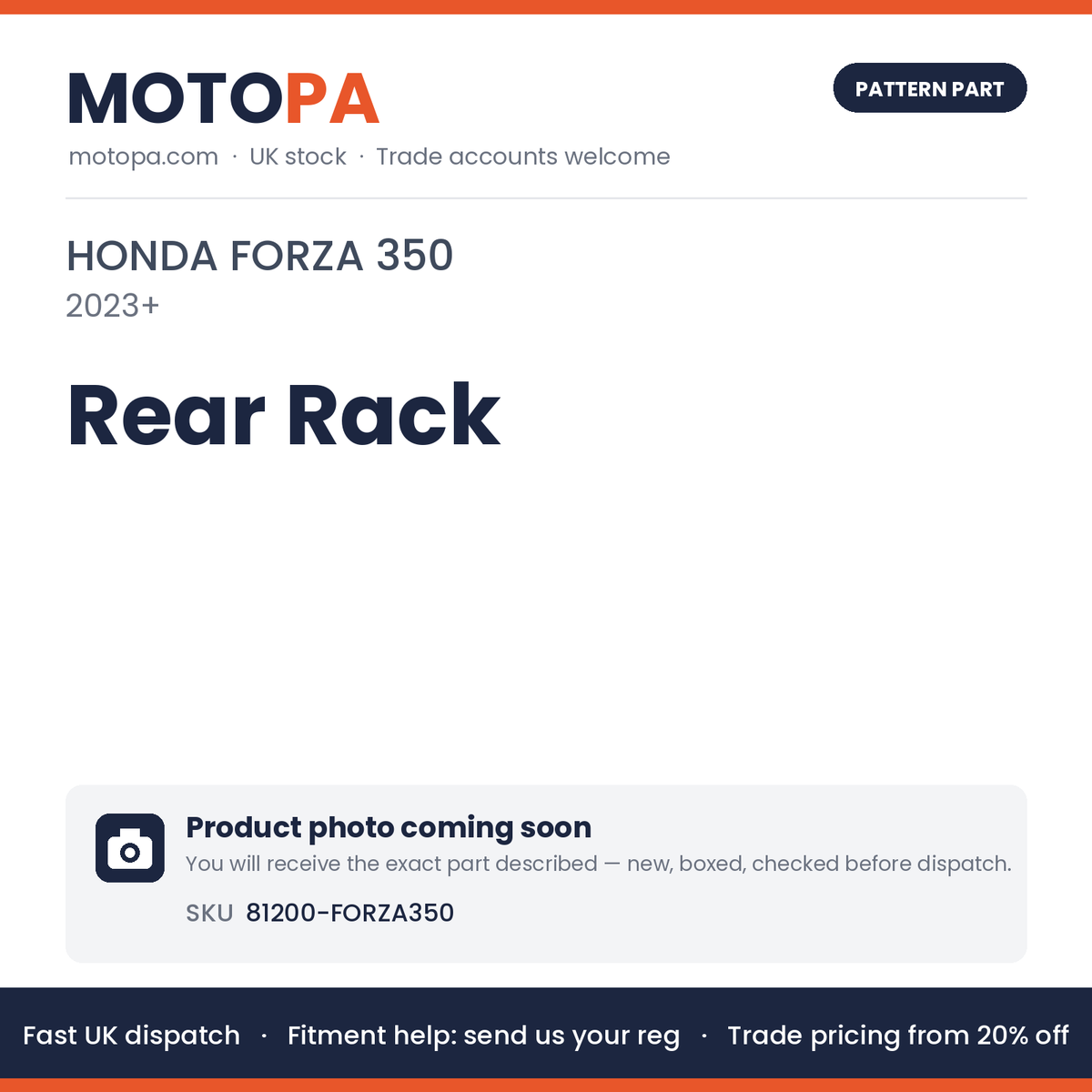 Fits Honda Forza 350 2023+ Rear Rack 81200-FORZA350 | MotoPa