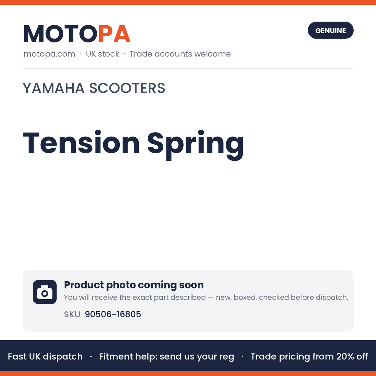 Genuine Yamaha Tension Spring 90506-16805 | SKU 90506-16805 | photo coming soon