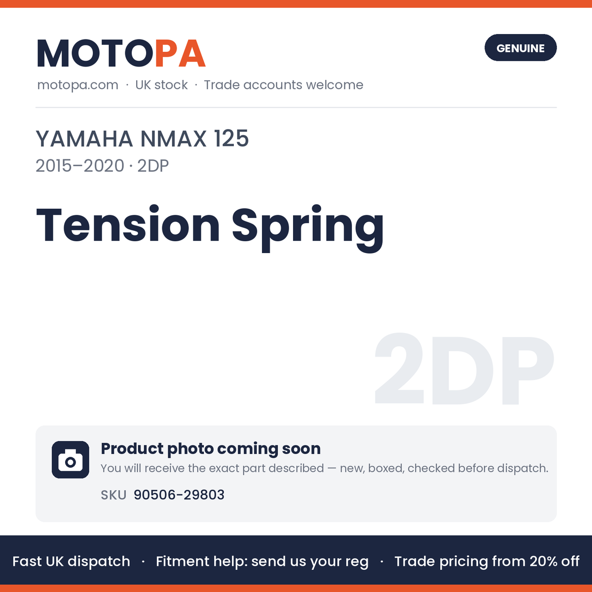 Genuine Yamaha NMAX 125 2015-2020 Tension Spring 90506-29803 | SKU 90506-29803 | photo coming soon