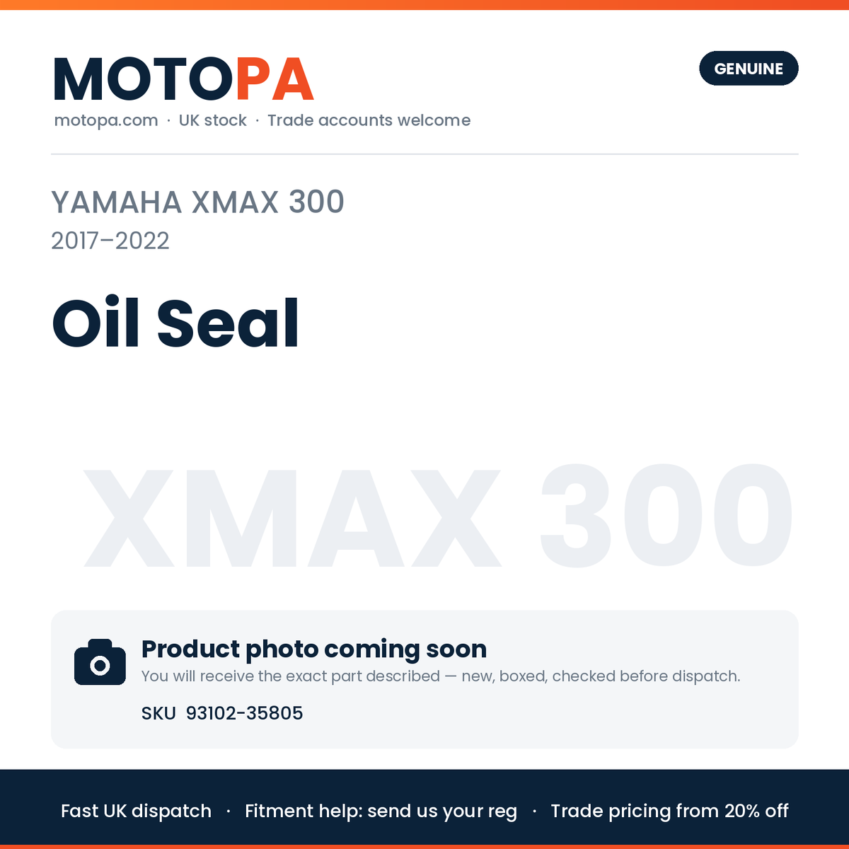 Genuine Yamaha XMAX 300 2017-2022 Oil Seal 93102-35805 | SKU 93102-35805 | photo coming soon