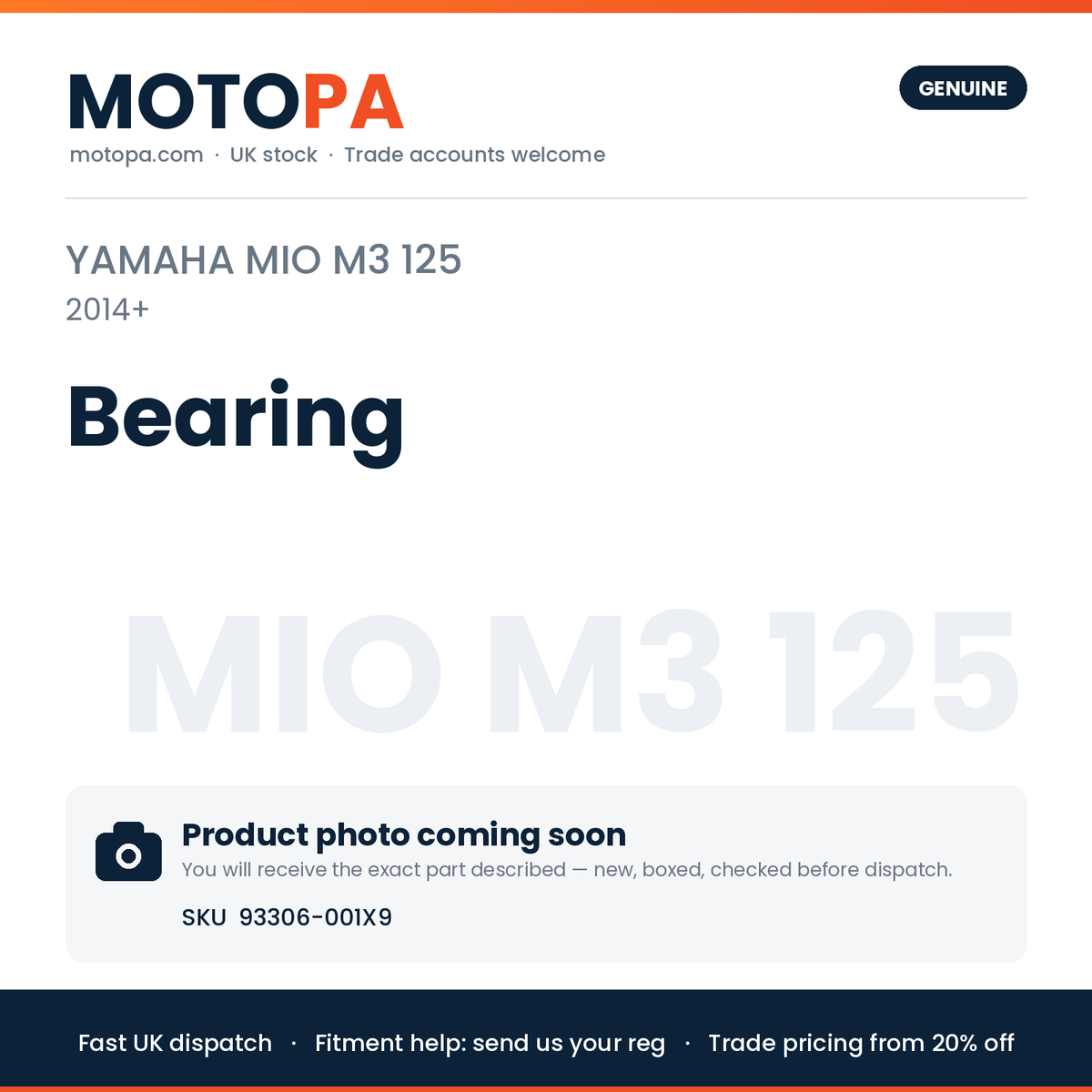 Genuine Yamaha Mio M3 125 (import) 2014+ Bearing 93306-001X9 | SKU 93306-001X9 | photo coming soon