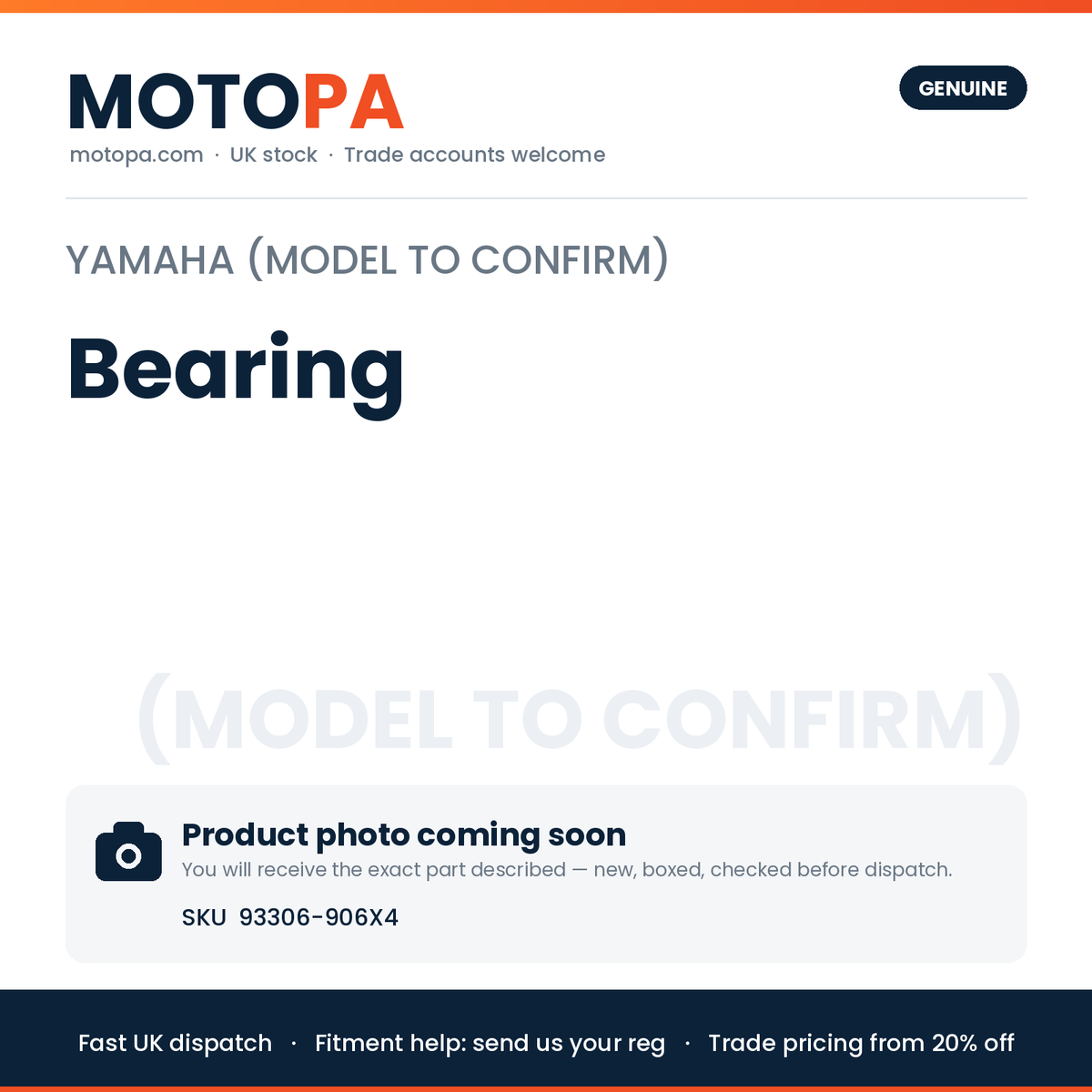Genuine Yamaha Yamaha (model to confirm) Bearing 93306-906X4 | SKU 93306-906X4 | photo coming soon