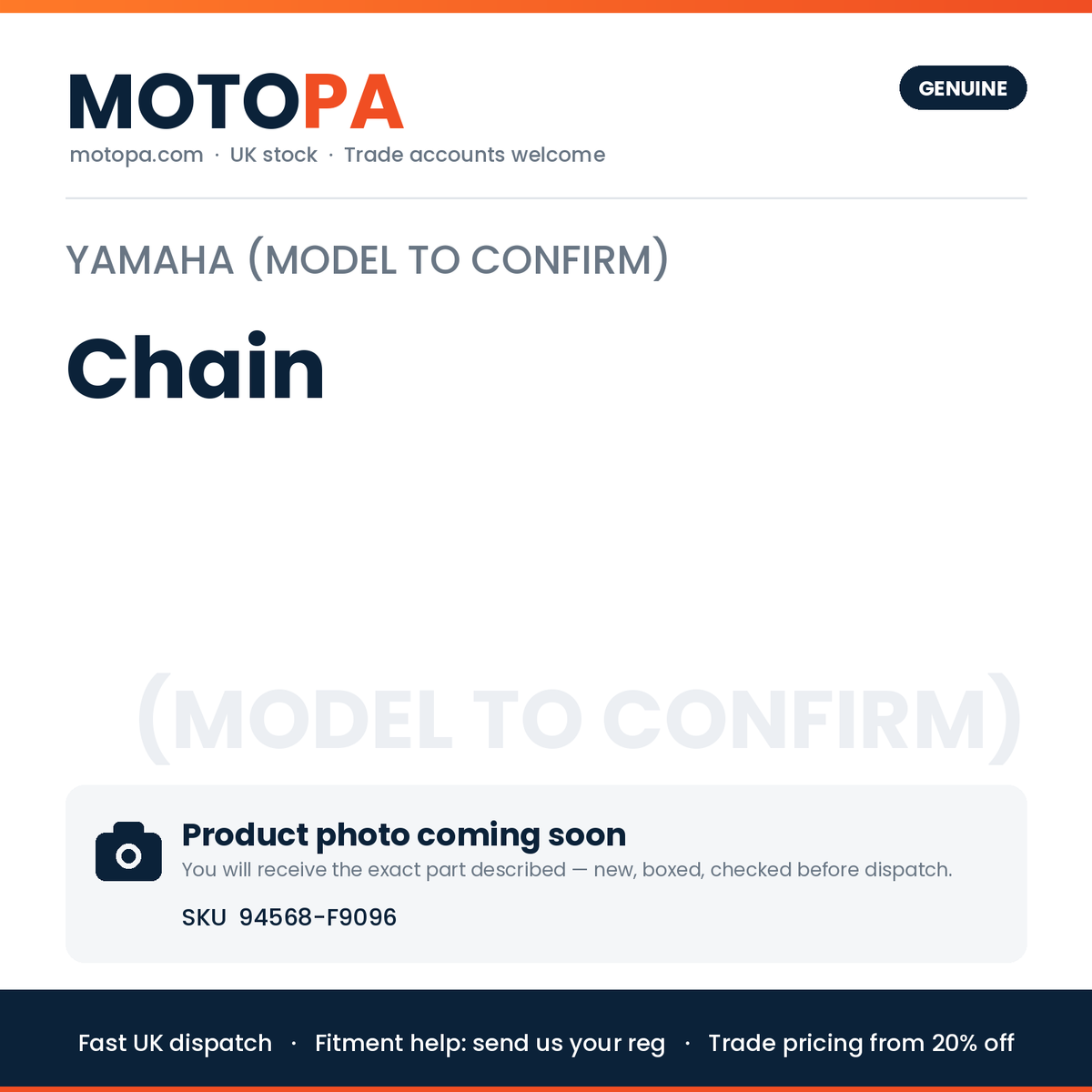 Genuine Yamaha Yamaha (model to confirm) Chain 94568-F9096 | SKU 94568-F9096 | photo coming soon